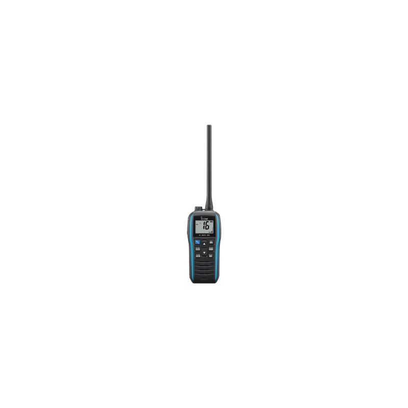 Radio portátil marino color azul metálico, 5 W de potencia RF, 0.5 W d
