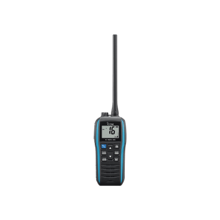 Radio portátil marino color azul metálico, 5 W de potencia RF, 0.5 W d