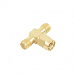 Adaptador en T, de Conector SMA Macho a Doble SMA Hembras, Oro/ Oro/ T