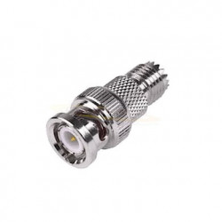 Adaptador en Línea de Conector Mini-UHF Hembra a BNC Macho, Níquel/ Or