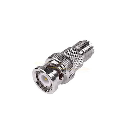 Adaptador en Línea de Conector Mini-UHF Hembra a BNC Macho, Níquel/ Or