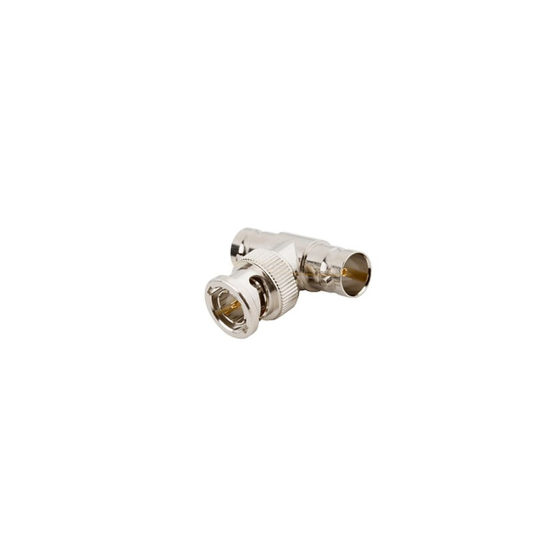 Adaptador en T para 50 Ohm de BNC Macho a Doble BNC Hembra, Troquelado