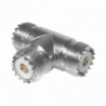 Adaptador en forma T, de Conector UHF Hembra (SO-239) a Doble Conector