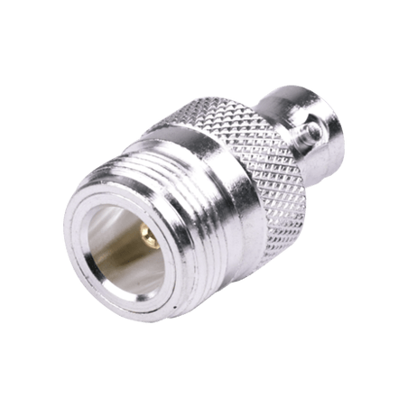 Adaptador en Línea, de Conector N Hembra a BNC Hembra, Plata/ Oro/ Tef