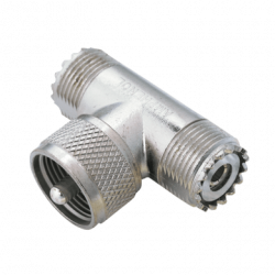 Adaptador en T AMPHENOL, de UHF Macho (PL-259) a Doble UHF Hembra (SO-