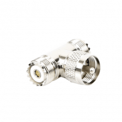 Adaptador en forma T, de Conector UHF Macho (PL-259) a Doble UHF Hembr