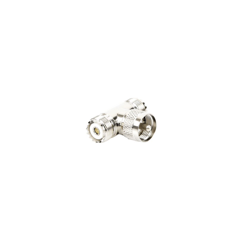 Adaptador en forma T, de Conector UHF Macho (PL-259) a Doble UHF Hembr