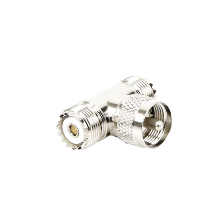 Adaptador en forma T, de Conector UHF Macho (PL-259) a Doble UHF Hembr