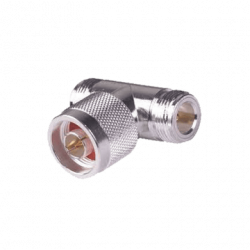 Adaptador en T, de Conector N Macho a Doble N Hembra, Plata/ Oro/ Tefl