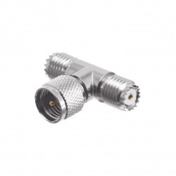 Adaptador en T de Conector Mini-UHF Macho a Doble Mini-UHF Hembra, Níq