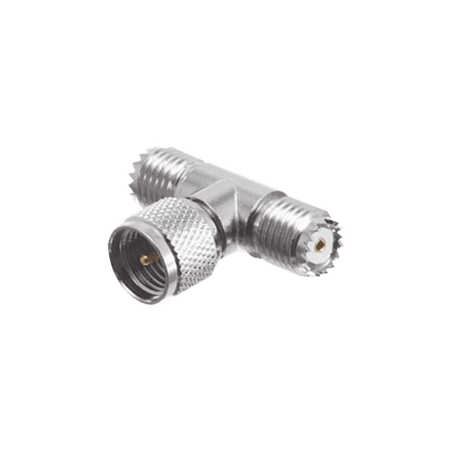 Adaptador en T de Conector Mini-UHF Macho a Doble Mini-UHF Hembra, Níq