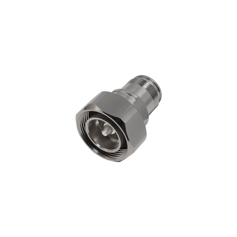 Adaptador en Línea de Conector DIN 7-16 Macho a 4.3-10 Hembra, Bronce