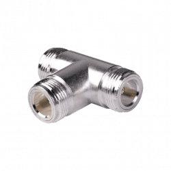 Adaptador en T, Triple Conectores N Hembra, Plata/ Oro/ Teflón.