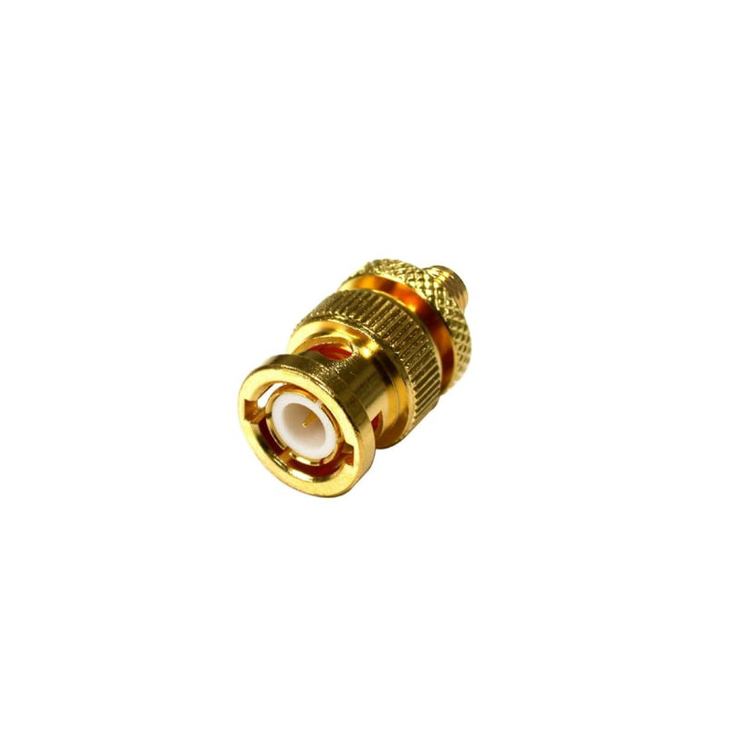 Adaptador en Linea de Conector SMA Hembra a BNC Macho, Oro/ Oro/ Tefló