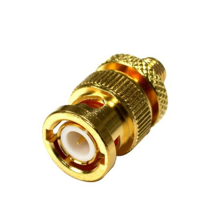 Adaptador en Linea de Conector SMA Hembra a BNC Macho, Oro/ Oro/ Tefló