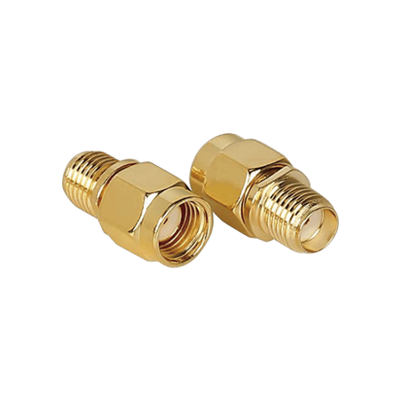 Adaptador SMA Macho Inverso a SMA Hembra, Oro/ Oro/ Teflón,