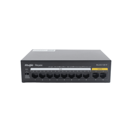 Switch PoE con 10 Puertos 10/100 Mbps / 110 W / Carcasa de Acero / No