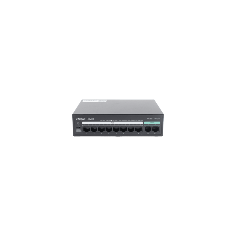 Switch PoE no administrado de 2 puertos Gigabit y 8 puertos 10/100 Mbp