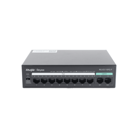 Switch PoE no administrado de 2 puertos Gigabit y 8 puertos 10/100 Mbp