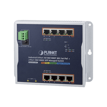 Switch Industrial PoE Administrable de Pared Capa 2, 8 Puertos Gigabit