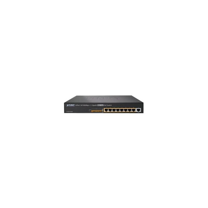 Switch no administrable de 8 Puertos PoE 100BaseTX  1 Puerto 100/1000B