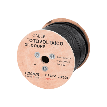 Carrete de 500 Metros / Cable Fotovoltaico Negro / 6mm² (10AWG) / Mate