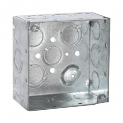 Caja Cuadrada Galvanizada  de 4 x 4, profundidad de 2 1/8. Cuenta con