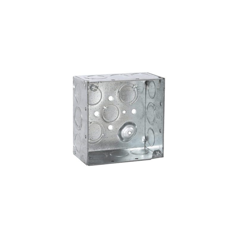 Caja Cuadrada Galvanizada  de 4 x 4, profundidad de 2 1/8. Cuenta con