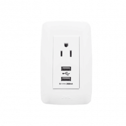 Contacto Sencillo de 15 A/ 127 V CA y 2 Conectores USB de 5 V CD 2A /