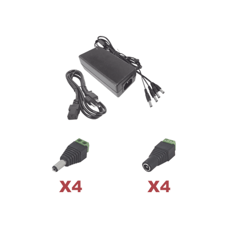 Kit con fuente EPCOM POWER LINE con salida de 12 Vcc a 5 Amper con 4 s