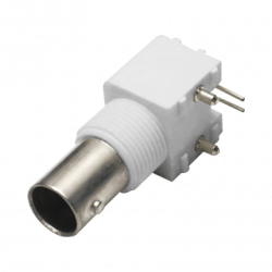 Conector BNC Hembra en Ángulo Recto para PCB, Postes y Patas, Cuerpo T
