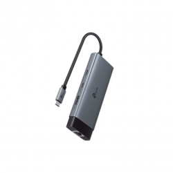 Adaptador HUB 6 en 1, 1 puerto USB-C entrada, 1 puerto HDMI 4K, 1 puer