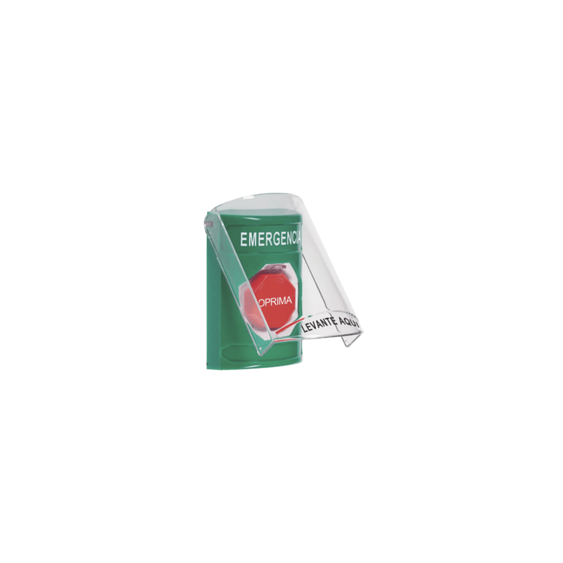 Botón Multipropósito, Color Verde, De Superficie, Con Tapa De Policarb