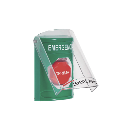 Botón Multipropósito, Color Verde, De Superficie, Con Tapa De Policarb
