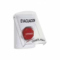 Botón de Evacuación, Texto en Español, Tapa Protectora de Policarbonat