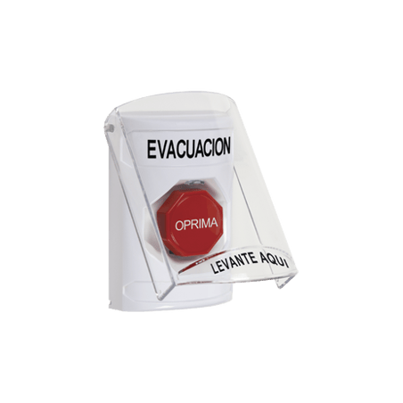 Botón de Evacuación, Texto en Español, Tapa Protectora de Policarbonat