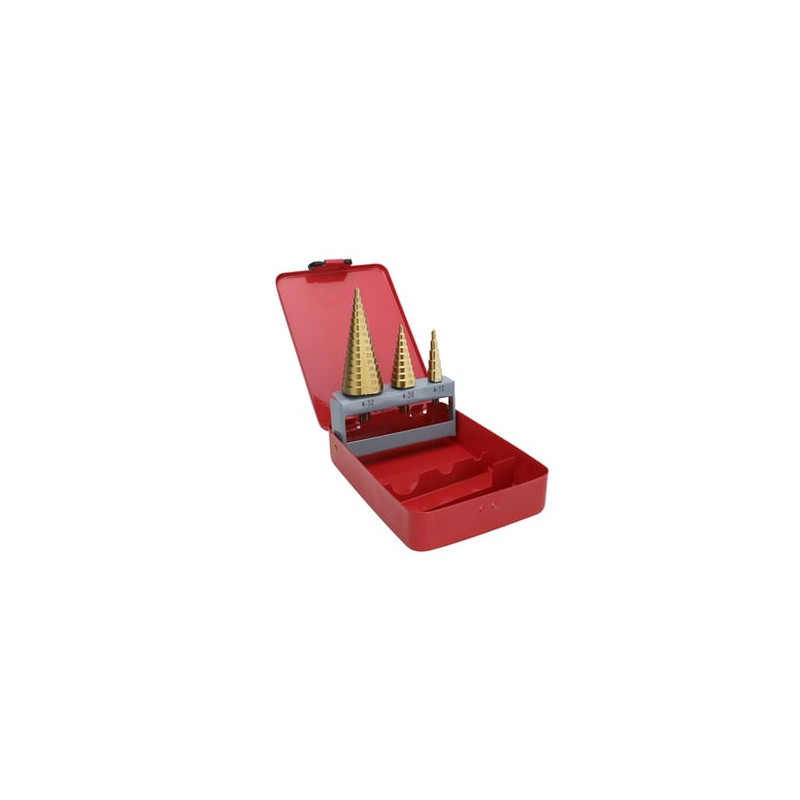 Juego de 3 Brocas Escalonadas HSS 4-12, 4-20, 4-32 mm (Para Plástico o